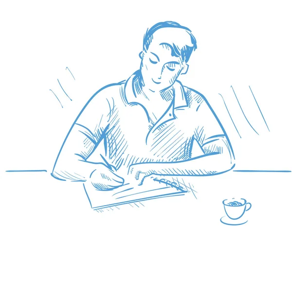Ένας Άντρας Κρατάει Σημειώσεις Γράφει Ένα Σχέδιο Επιμονή Στην Επίτευξη — Διανυσματικό Αρχείο