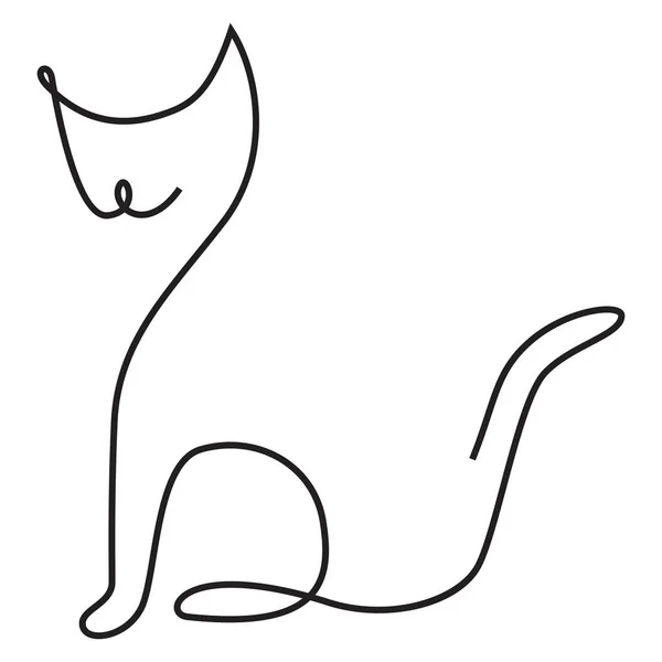 Funny Cat Illustration One Line Style — Stock Vector