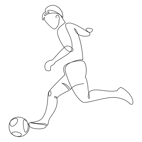 Soccer Player Ball Drawing One Line — Stock Vector