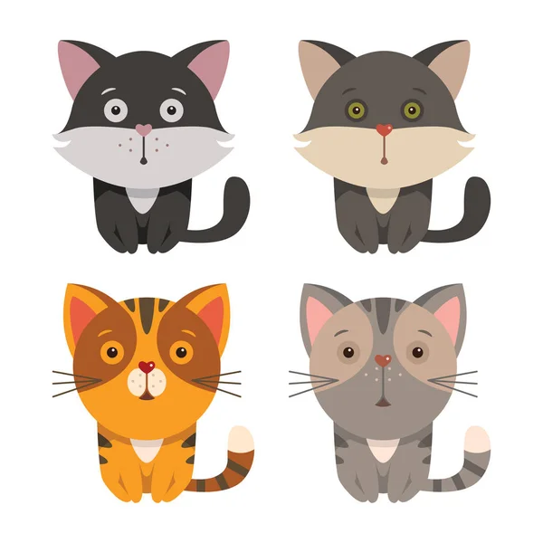 Conjunto Gatos Desenhos Animados Ilustração Vetorial Engraçado Para Impressão Desenhos —  Vetores de Stock