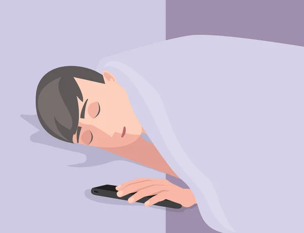 Mężczyzna Śpi Telefonem Komórkowym Ręku Ilustracja Koloru — Wektor stockowy