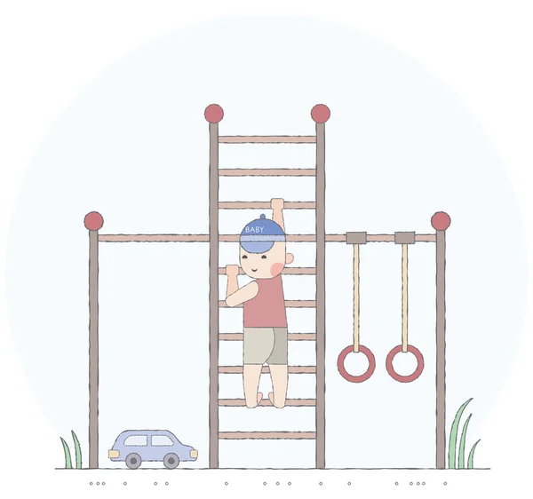 Actividades Para Niños Niño Jugando Patio Recreo Las Escaleras — Vector de stock