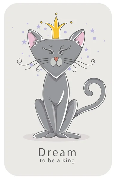 猫在梦的冠上 卡通画有趣的插图为卡通画 儿童T恤衫图形 — 图库矢量图片