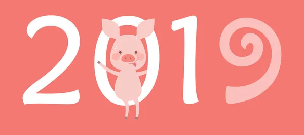 Ein Frohes Neues Jahr Lustige Schweinchen Hintergrund Mit Zahlen 2019 — Stockvektor