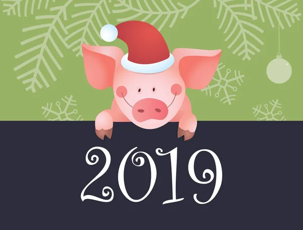 Happy New Year Illustration Funny Piggy Background Numbers 2019 New — Stock Vector