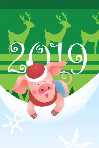 祝您新年快乐 有趣的猪背景与数字 2019年是猪年 2019年新年的象征 黄道带日历 邀请卡和庆祝卡的签名 — 图库矢量图片