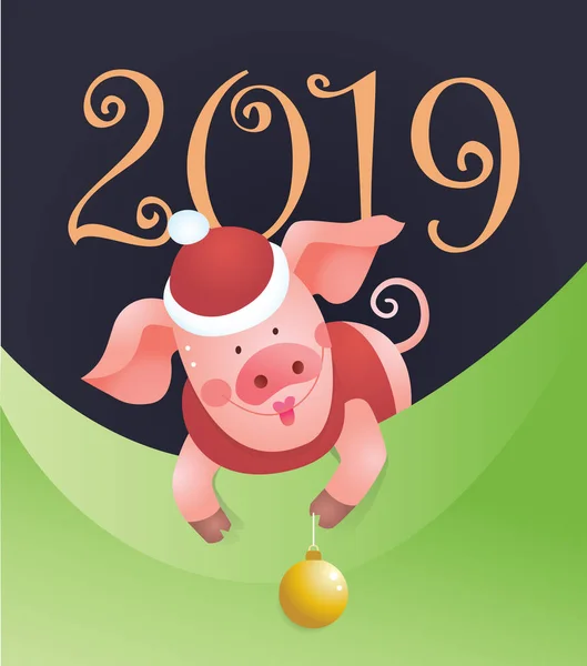 Feliz Año Nuevo Ilustración Fondo Cerdito Divertido Con Números 2019 — Archivo Imágenes Vectoriales