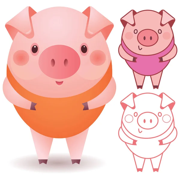 Piggy Engraçado Conjunto Ilustrações Cores Humor Vetorial — Vetor de Stock