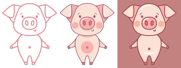 Funny Piggy Vecteur Humour Couleurs Illustrations Ensemble — Image vectorielle