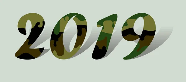 Inscription 2019 Style Camouflage Illustration Vectorielle Couleur — Image vectorielle