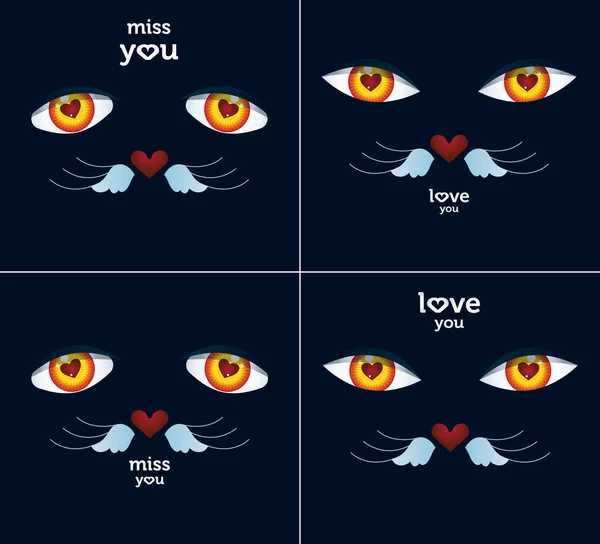 Ilustración Amor Para Día San Valentín Con Ojos Gato Fondos — Vector de stock