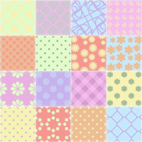 Fondo Patchwork Con Diferentes Patrones — Vector de stock