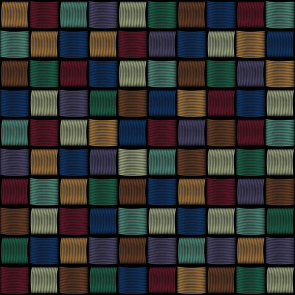 Farbige Stickerei Quadratisch Auf Schwarzem Hintergrund — Stockvektor