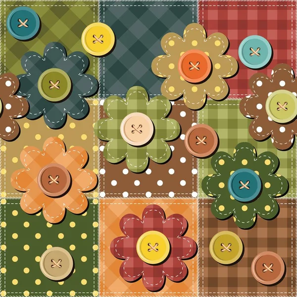 Fondo Patchwork Con Flores Botones — Vector de stock