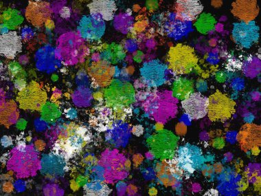 Soyut, parlak, güzel arka plan sanatsal desenli menekşe sarısı mavi boya lekeleri siyah arkaplana resim sıçratıyor