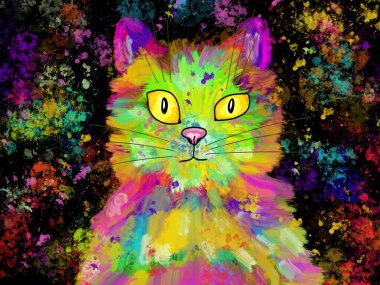 kedi yağlı boyayla boyanmış siyah arka planda 