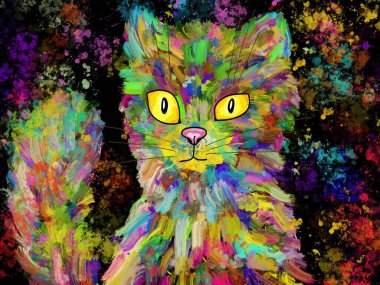 kedi yağlı boyayla boyanmış siyah arka planda 