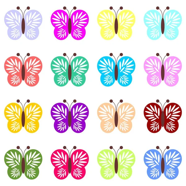 Set Coloured Butterflies White Background — Stock Vector