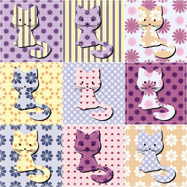 Patchwork fundos com gatos —  Vetores de Stock