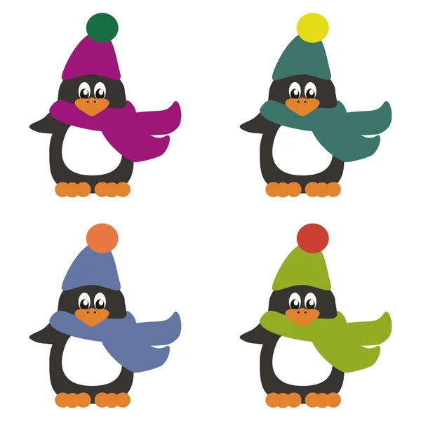 Quatro belos pinguins — Vetor de Stock