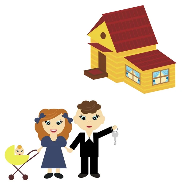 Young family and new house — Stock Vector