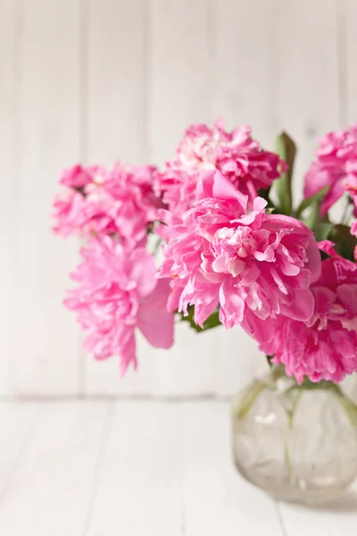 Pivoines roses fleurs dans un vase — Photo