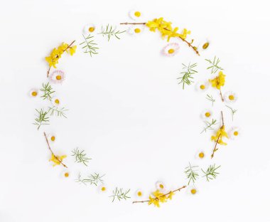 Küçük çiçekli bahar çerçevesi ve papatya, çiçek aranjmanı