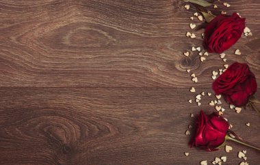 Sevgililer Günü geçmişi. Sevgililer Günü masa takımı. Kopya alanı olan ahşap tablo