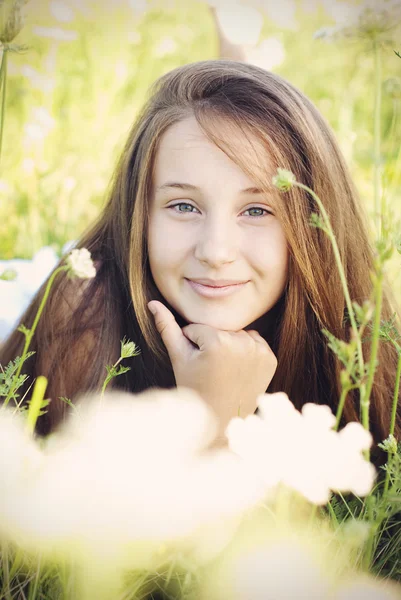 Beautiful Girl with very Long Hair Outdoors Royalty Free Stock Images