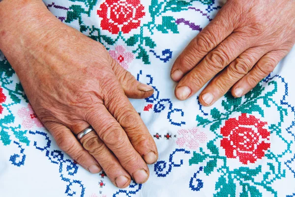 Closeup of an Old Woman's Hands. Senior Woman Hands with Wrinkle Stock Photo