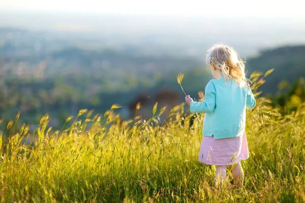 Menina se divertindo em um prado — Fotografia de Stock