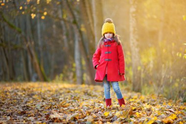 küçük kız sonbahar günü eğlenmek
