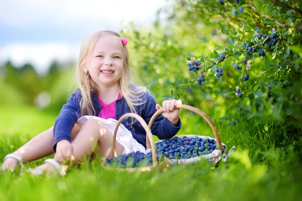 Meisje met manden van verse bessen — Stockfoto