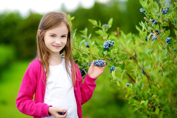 Gadis memetik buah berry segar — Stok Foto