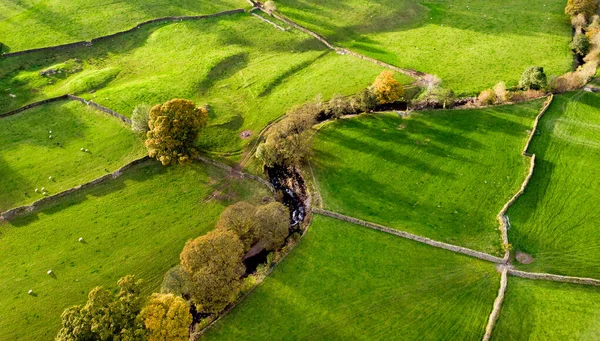 Légi Kilátás Végtelen Buja Legelők Mezőgazdasági Területek Anglia Gyönyörű Angol — Stock Fotó