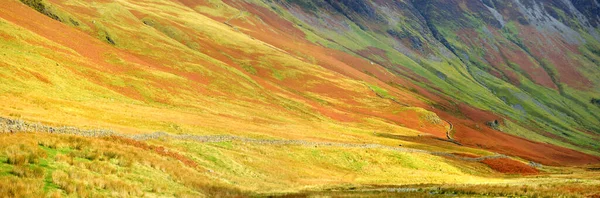 Honister Pass, a mountain pass with a narrow road winding along Gatesgarthdale Beck mountain stream. One of the steepest and highest passes in the region. Cumbria, the Lake District, England.