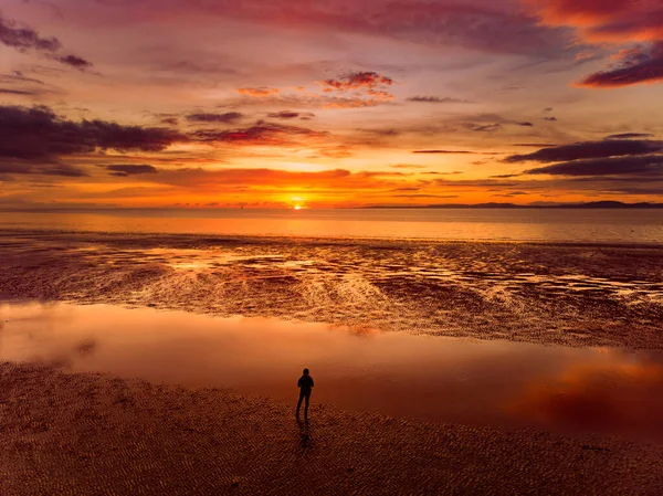 Beautiful Sunset Colors Coastline Allerdale District Cumbria Sun Setting Shore — Stock Photo, Image