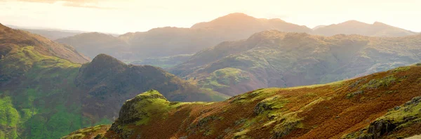 Coucher Soleil Sur Lake District Célèbre Pour Ses Lacs Rubans — Photo