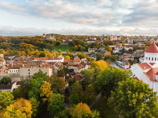 Красивая Панорама Вильнюса Осенью Оранжевой Желтой Листвой Вид Воздуха Пейзаж — стоковое фото