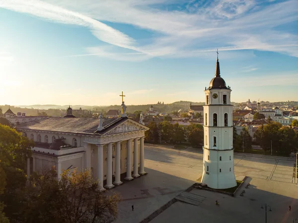 Légi Kilátás Katedrális Tér Főterén Vilnius Óváros Kulcsfontosságú Helyen Város — Stock Fotó