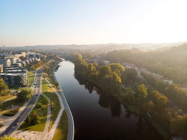 Bellissimo Panorama Della Città Vilnius Autunno Con Fogliame Arancione Giallo — Foto Stock