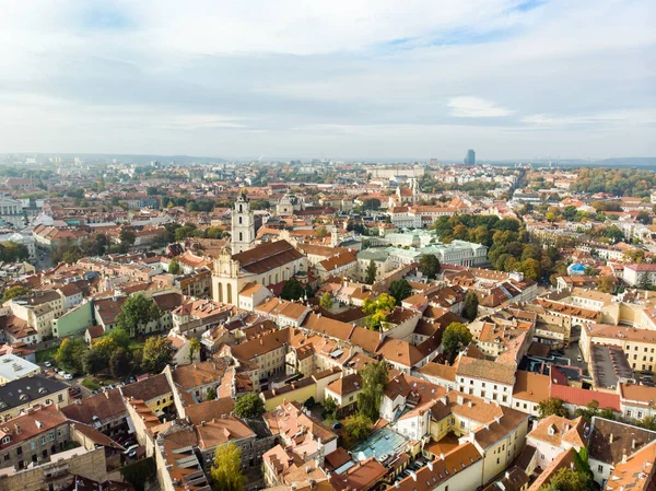 Piękna Panorama Miasta Wilno Jesienią Pomarańczowym Żółtym Liści Widok Lotu — Zdjęcie stockowe