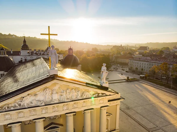 Légi Kilátás Katedrális Tér Főterén Vilnius Óváros Kulcsfontosságú Helyen Város — Stock Fotó