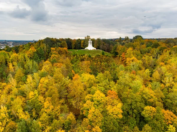 Gün Batımında Vilnius Old Town Bakan Haç Anıtı Nın Havadan — Stok fotoğraf