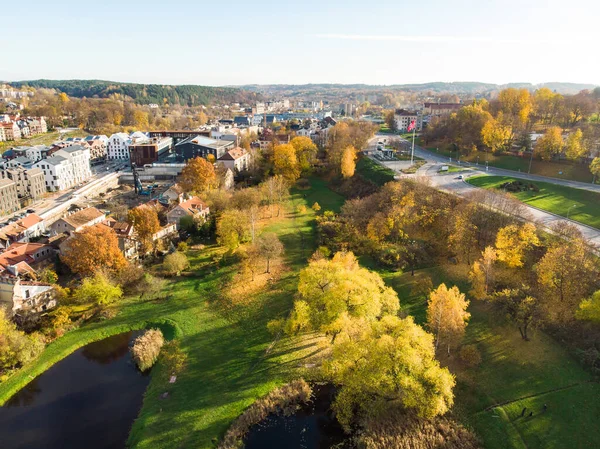 Magnifique Panorama Ville Vilnius Automne Avec Feuillage Orange Jaune Vue — Photo