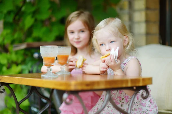 Sisters drinking juice — Stock Photo, Image