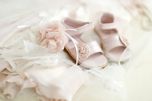 Baby girl christening shoes — Stock Photo, Image