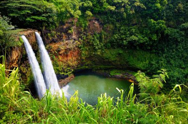 Twin Wailua waterfalls on Kauai clipart
