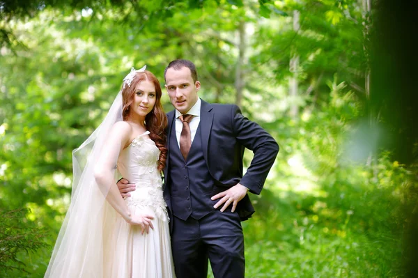 Giovane sposa e sposo abbraccio — Foto Stock