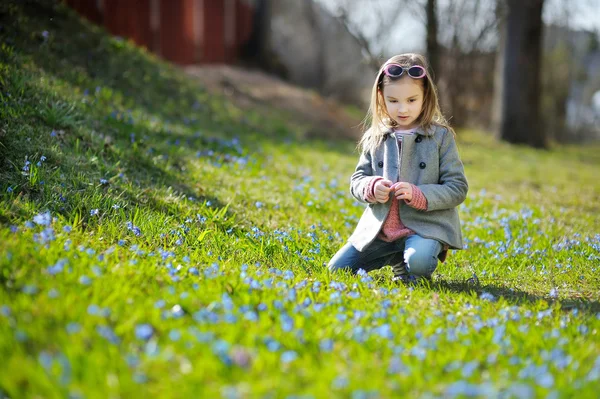 Liten flicka i skogen — Stockfoto